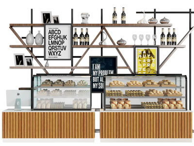 工业风loft烘焙面包、甜点展示柜、货架3d模型 工业风loft烘焙面包、甜点展示柜、货架