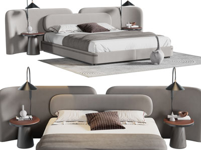 现代加宽床头双人床、床头柜