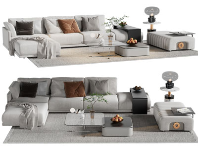 现代转角多人沙发、沙发凳和茶几组合