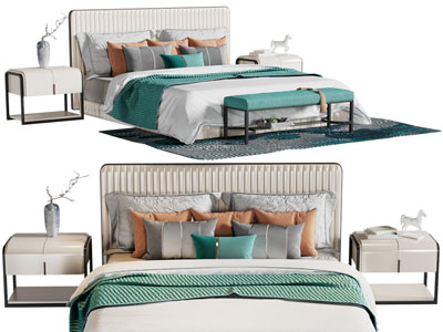 新中式双人床、床头柜