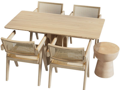 侘寂风实木长方形餐桌椅组合