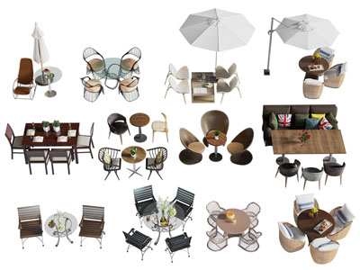 现代户外餐桌椅组合、遮阳伞