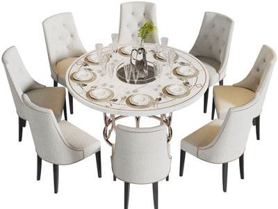 新古典圆形餐桌椅组合