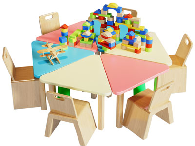 现代三角形拼接儿童桌椅组合