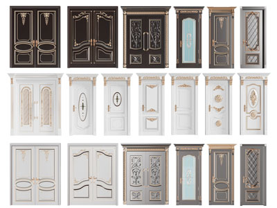 欧式装饰雕花双扇、单扇平开门