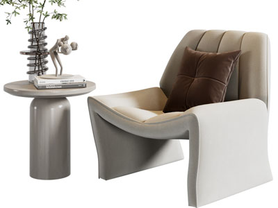 现代单人沙发、边几3d模型 现代单人沙发、边几