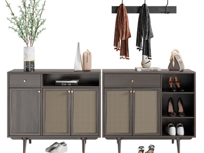 现代藤编柜门的玄关鞋柜