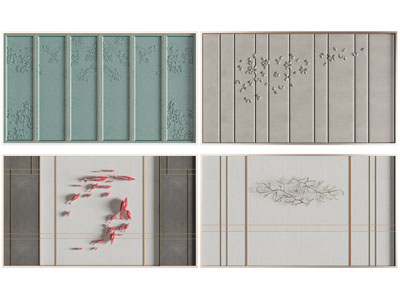 新中式背景墙3d模型 新中式背景墙