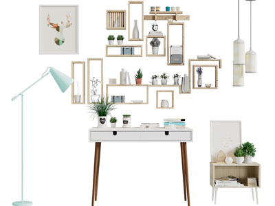 北欧书桌、墙面收纳架