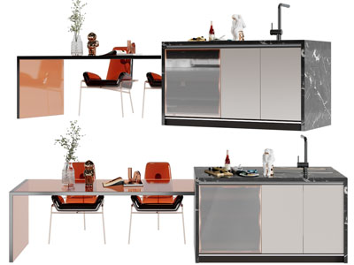 现代轻奢水吧台餐桌椅组合