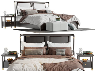 新中式双人床、床头柜