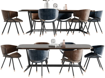 现代长方形餐桌椅组合