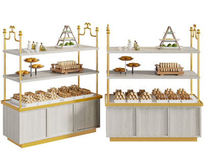 现代轻奢面包点心展示柜、货架3d模型 现代轻奢面包点心展示柜、货架