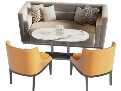 现代双人沙发、休闲椅子和茶几组合