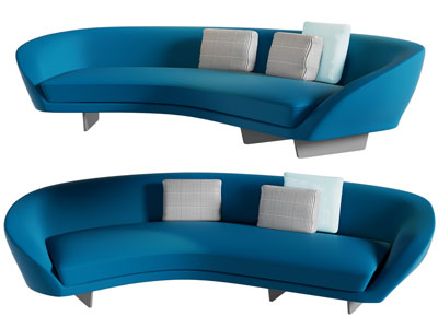 现代蓝色弧形沙发