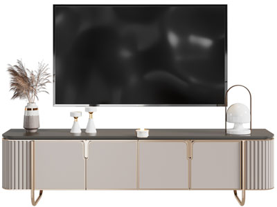 现代轻奢电视柜、电视机