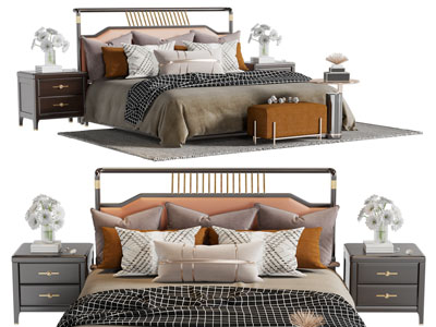 新中式双人床、床头柜