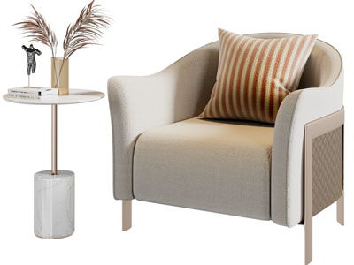 现代单人沙发、边几3d模型 现代单人沙发、边几