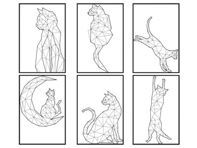 现代黑白网格动物猫装饰挂画