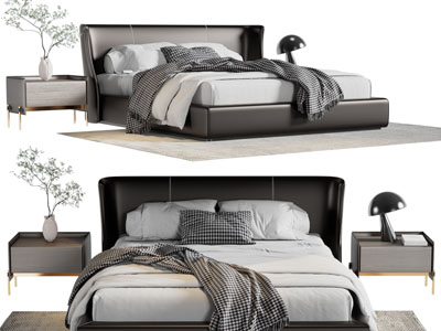 现代双人床、床头柜