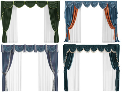 欧式带帘头的窗帘窗纱