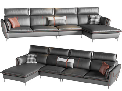 现代真皮转角多人沙发