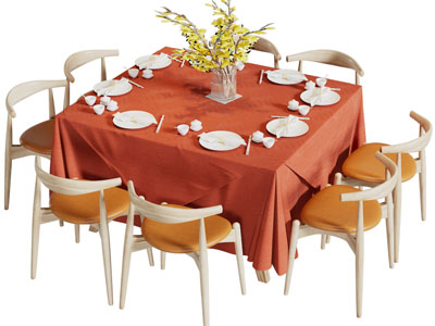 新中式方形餐桌椅组合