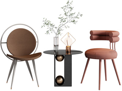 现代休闲椅子、边几