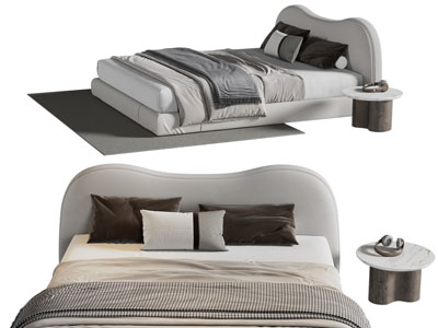 现代布艺双人床、床头柜