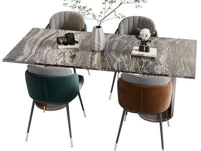 现代长方形餐桌椅组合