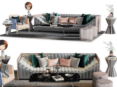 现代多人、单人沙发和茶几组合