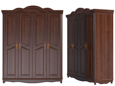 美式实木四柜门衣柜3d模型 美式实木四柜门衣柜
