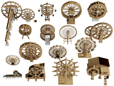 现代实木农家乐水车