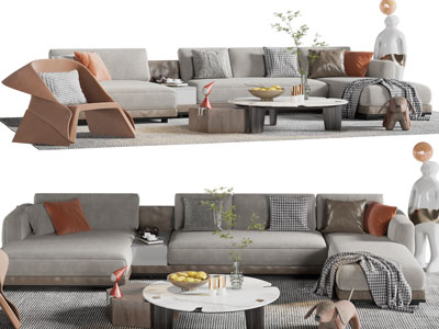 现代转角多人沙发、茶几组合