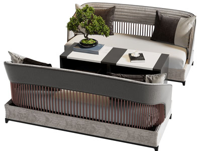 新中式双人沙发、茶几组合3d模型 新中式双人沙发、茶几组合