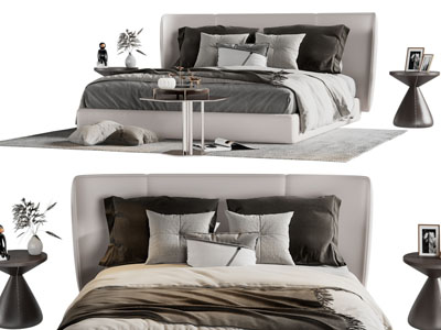 现代双人床、床头柜