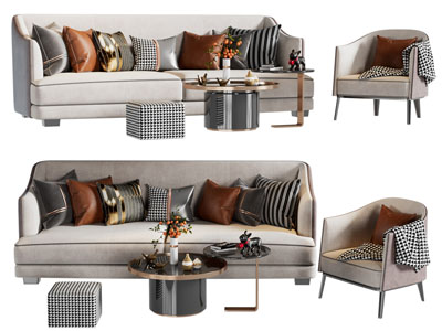 现代多人、单人沙发和茶几组合