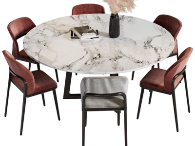 现代圆形大理石餐桌椅组合