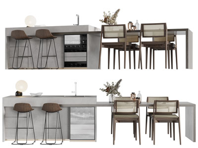 现代带水吧台的餐桌椅组合