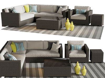 现代多人沙发、茶几组合