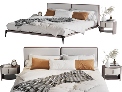 现代双人床、床头柜