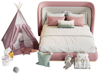 现代儿童双人床、帐篷