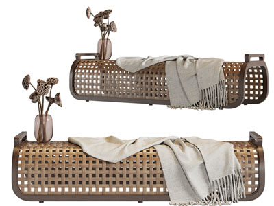 侘寂风藤编沙发凳