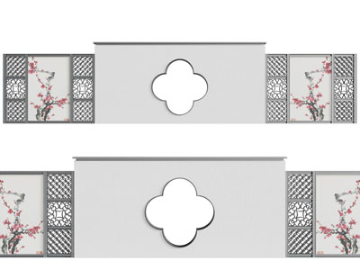 新中式景观围墙3d模型 新中式景观围墙
