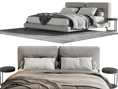 现代布艺双人床、床头柜