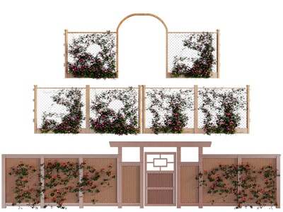 新中式植物墙、围墙、大门