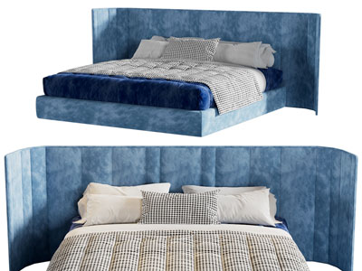 现代蓝色加宽床头双人床