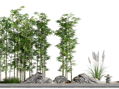 新中式竹子、石头景观园艺小品