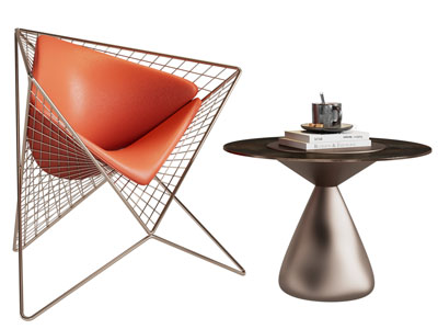 现代轻奢休闲椅子、边几