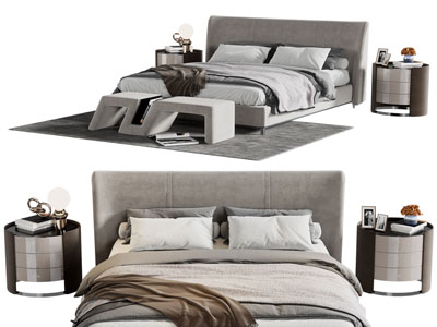 现代双人床、床头柜